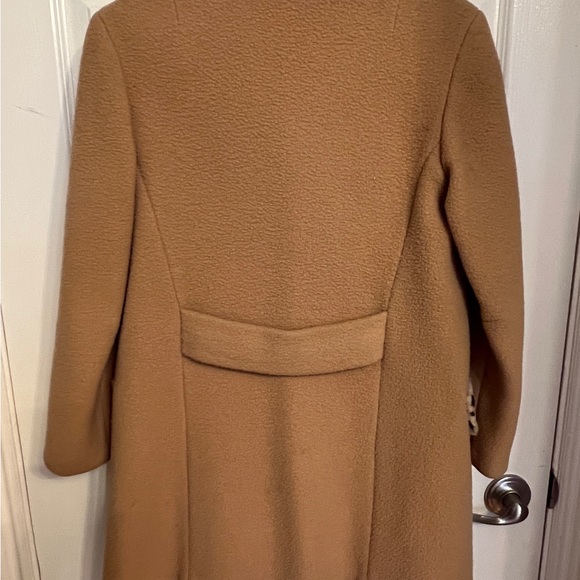 Vintage Tan Wool Peacoat with Faux Leopard Collar & Pockets - Picture 3 of 5
